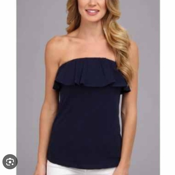 Lilly Pulitzer Strapless Ruffle Top | Navy Blue | Size XS - Picture 1 of 3